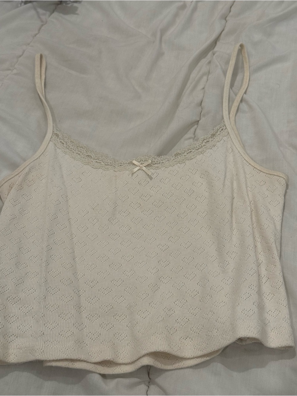 Brandy Melville Cream Lace-Trim Knit Cami Tank Top
